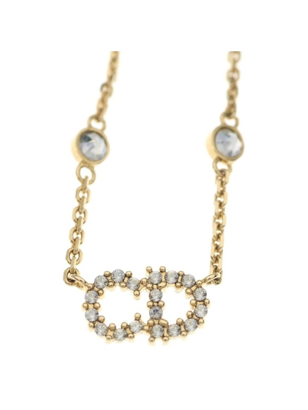 Dior CD Logo Line Stone Pearl Necklace Pendant Chain Gold - Picture 3 of 6